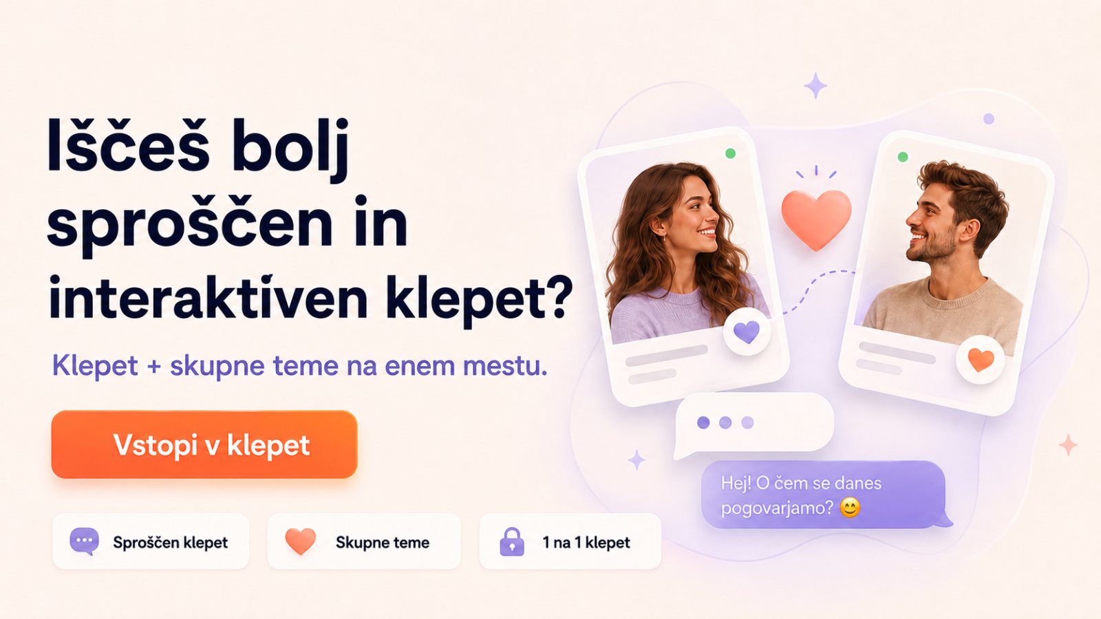 Iskalnik sogovornikov, ki se s tabo ujemajo za klepet